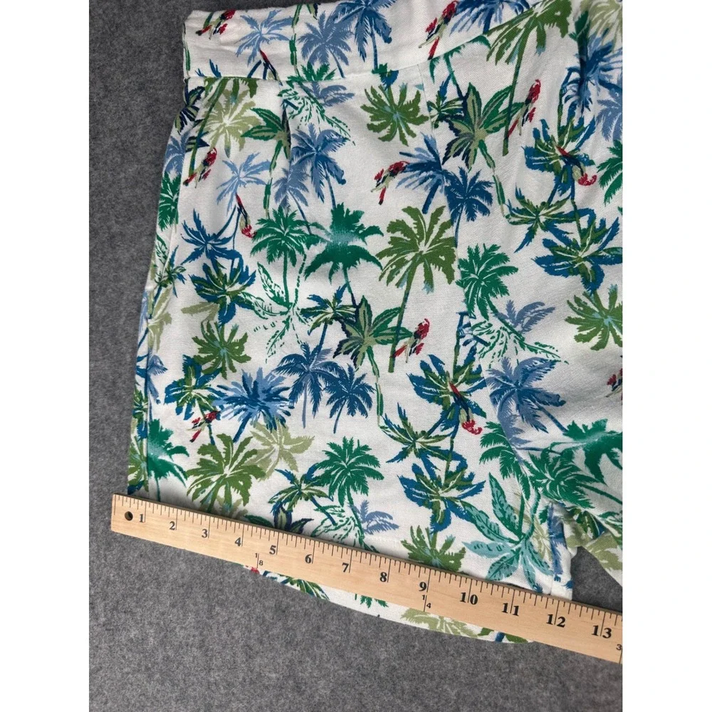 Monteau Los Angeles Tropical Palm Print Linen Blend Shorts White Blue‎ Green M